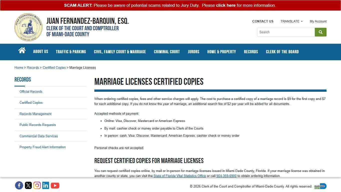 Marriage License Certified Copies